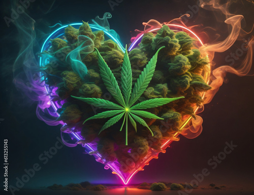 Illustration of a cannabis leaf with various visual effects created using an AI generator  photo