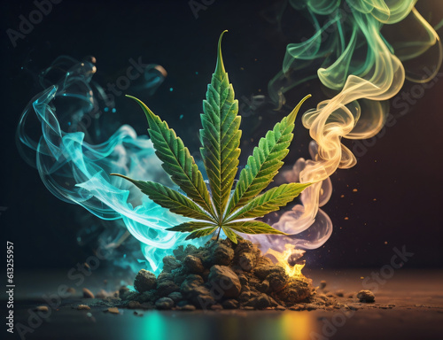 Illustrations of Weed with various effects created using an AI generator photo