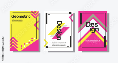 Set of geometric style flyers, arrow elements in bright color design