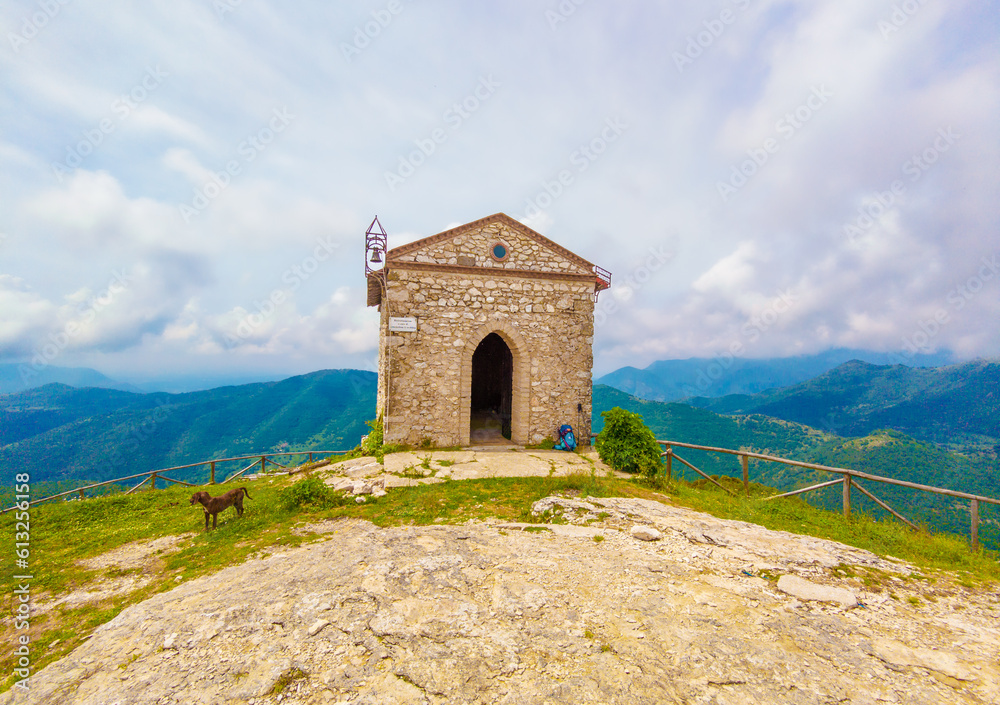 Patrica (Italy) - A view of Sentiero di Dante Alighieri path in medieval town of Patrica, to summit of Monte Cacume mount; in Monti Lepini mountains, province of Frosinone. Patrica (Italy) - A view of Sentiero di Dante Alighieri path in medieval town of Patrica, to summit of Monte Cacume mount; in Monti Lepini mountains, province of Frosinone.
