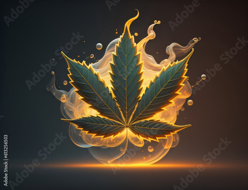 Illustrations of Weed with various effects created using an AI generator photo