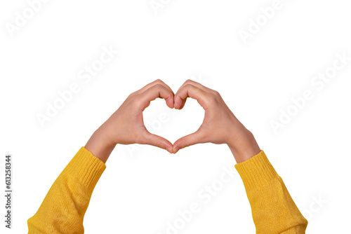 Hands making heart shape, love symbol isolated on transparent background