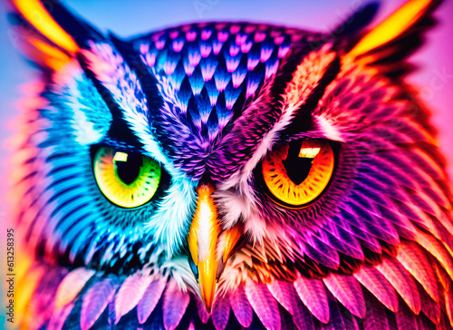 Owl on a colorful background. Generative AI