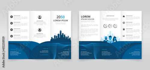 Modern and professional trifold brochure template with business people artwork, trifold flyer layout, pamphlet, leaflet