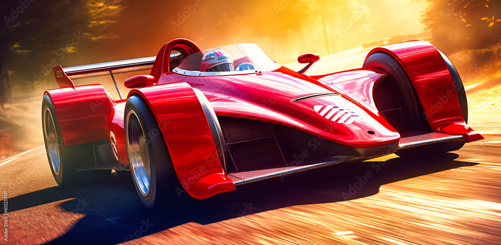 Naklejka premium a red race car driving on a road background