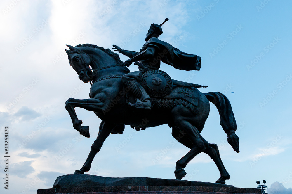 Equestrian statue of Amir Temur in the center of Tahkent, Uzbekistan, Central Aia Equestrian statue of Amir Temur in the center of Tahkent, Uzbekistan, Central Aia