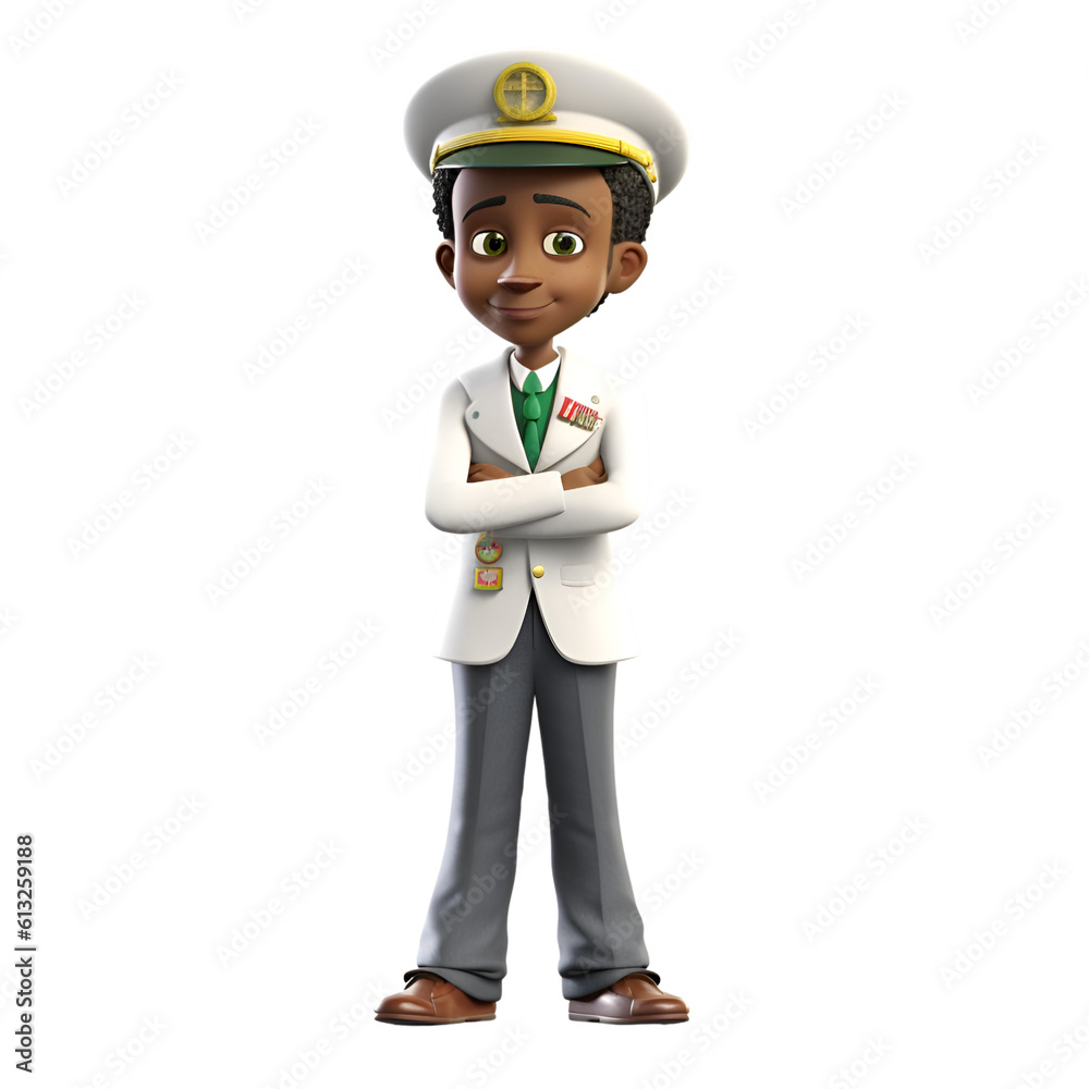 3D Render of an African American Navy Boy Isolated on White