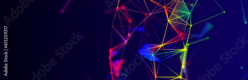 Abstract digital communication points. Technological background. Network connection structure. Color plexus effect. 3D