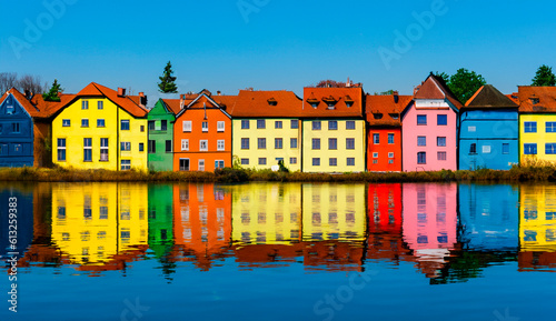 houses on the river  water reflection