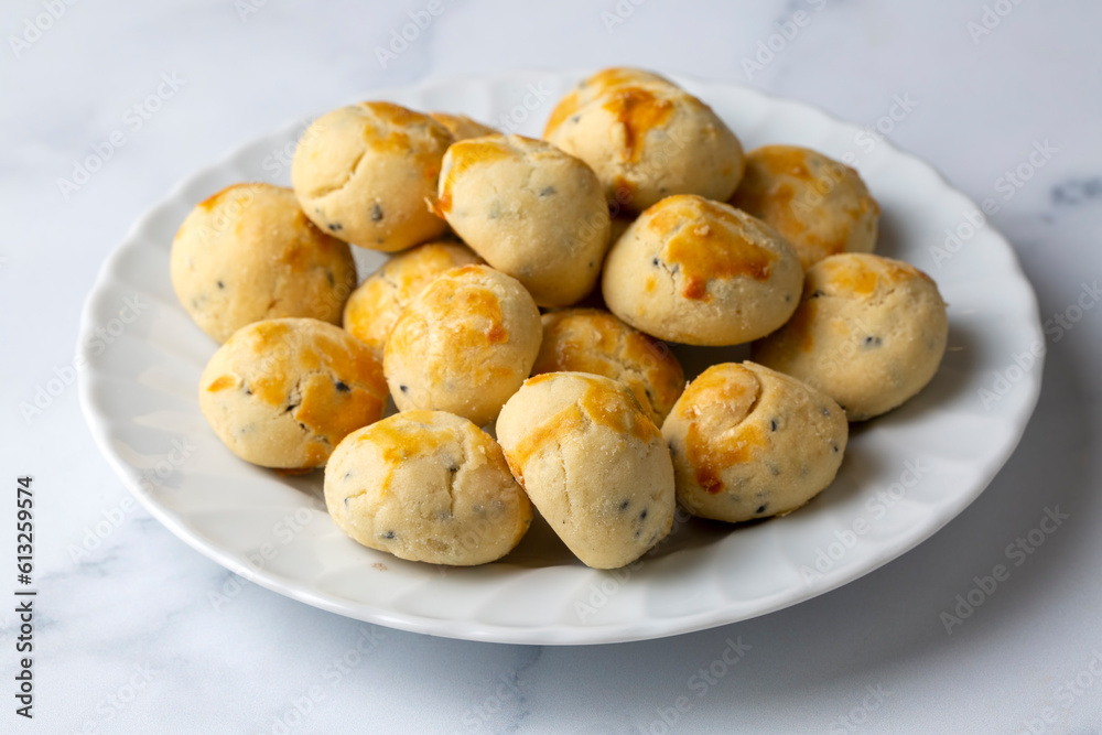 Traditional herb cookies. Handmade cookies made with black cumin are from Turkish cuisine. Turkish name; Corek otlu kurabiye Traditional herb cookies. Handmade cookies made with black cumin are from Turkish cuisine. Turkish name; Corek otlu kurabiye