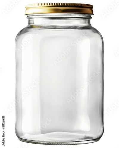 Empty glass jar isolated on transparent or white background, png