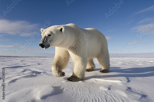 Arctic Scenery: Polar Bear Taking a Stroll on a Snowy Afternoon