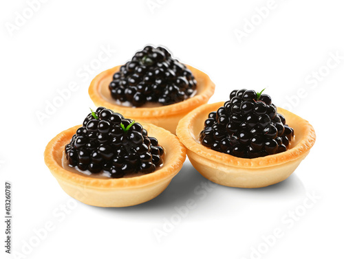 Tartlets with black caviar isolated on transparent or white background, png