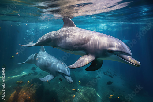 dolphins swimming, underwater photography © Boraryn
