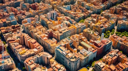 Aerial view of apartment buildings in the city of Barcelona. Generative ai