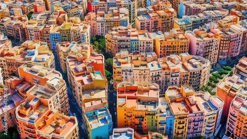 Aerial view of Barcelona downtown, Catalunya, Spain. Generative ai © MdMaruf