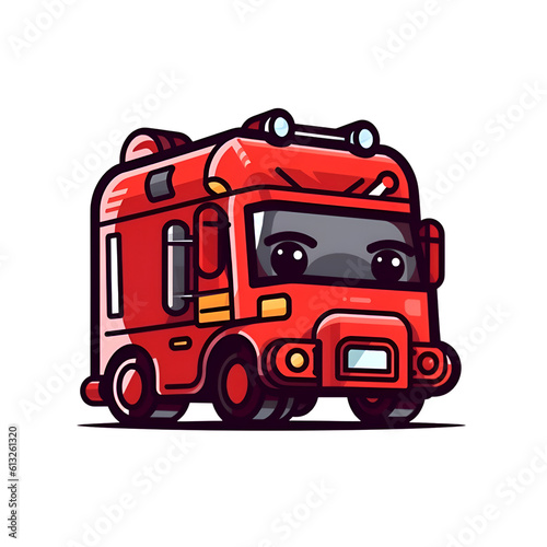 Cartoon fire truck. Vector illustration isolated on a white background.