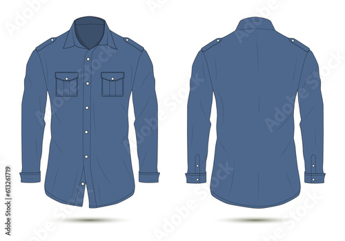 blue button-down formal shirt front and back