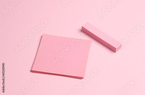 Pink blank note memo stickers on pink pastel background