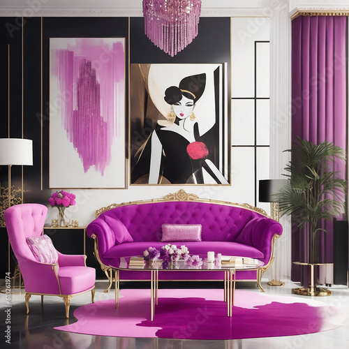 illustration of glamour modern style interior design, Generative AI.