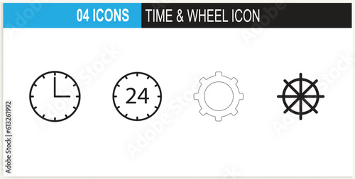 Time clocks thin line icons vector.