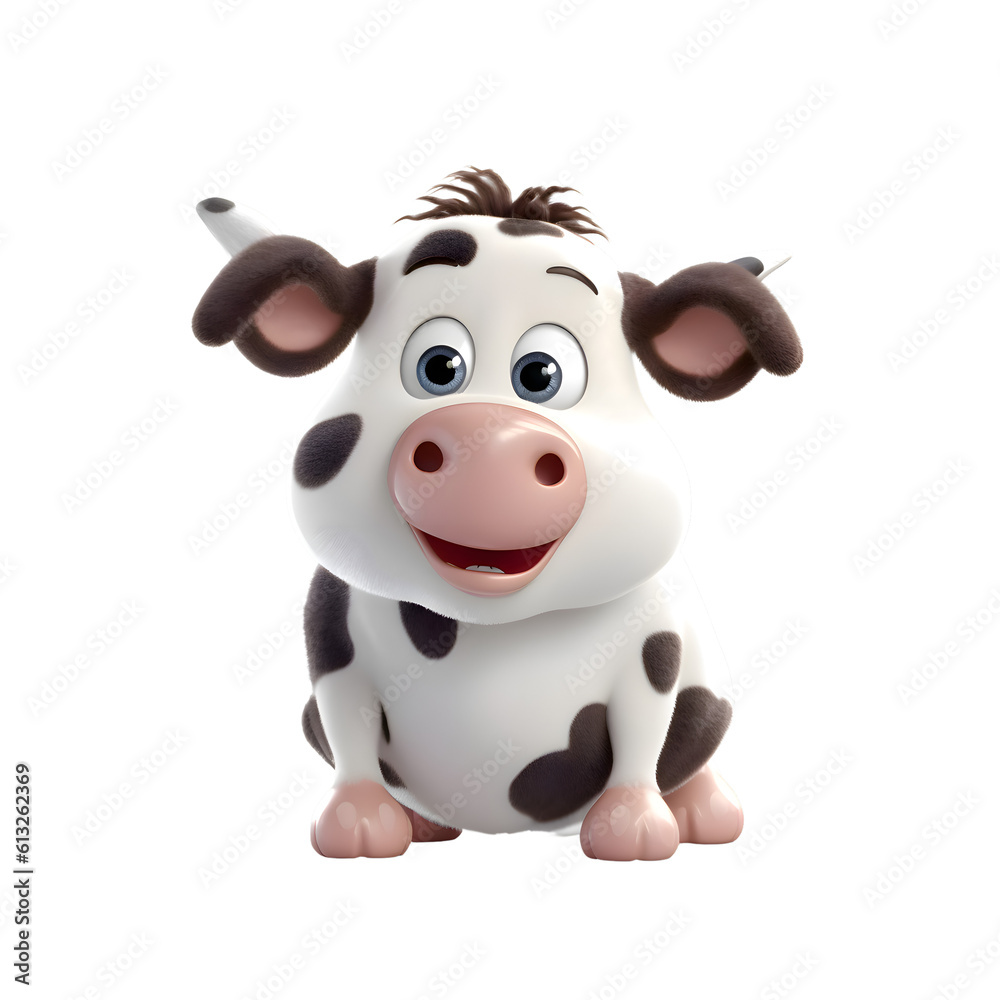 Cute cartoon cow isolated on white background. 3D illustration.