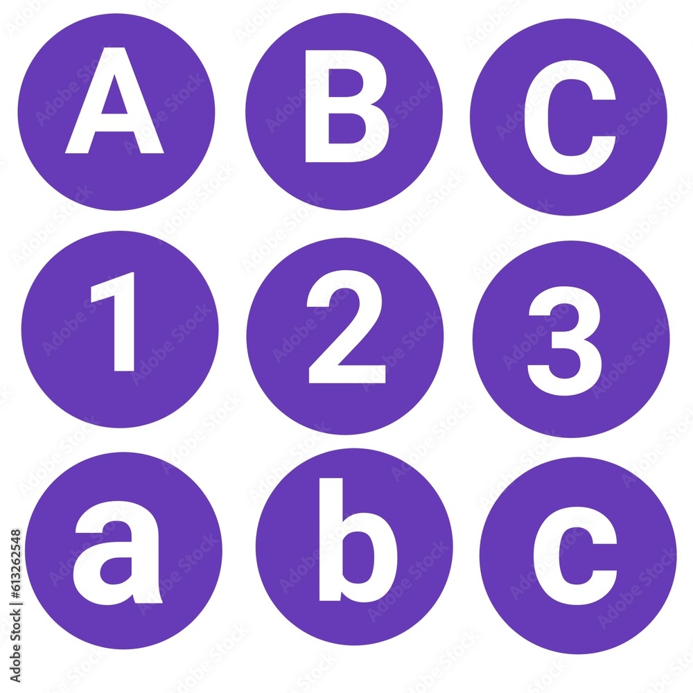 alphabet and number on the circle with white background. alphabet and number on the circle with white background.