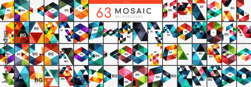 Mega collection of triangle mosaics. Elements bundle for wallpaper  banner  background  landing page  wall art  invitation  print  posters