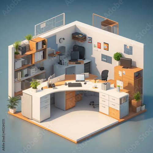 3d illustration of office space, Generative AI.