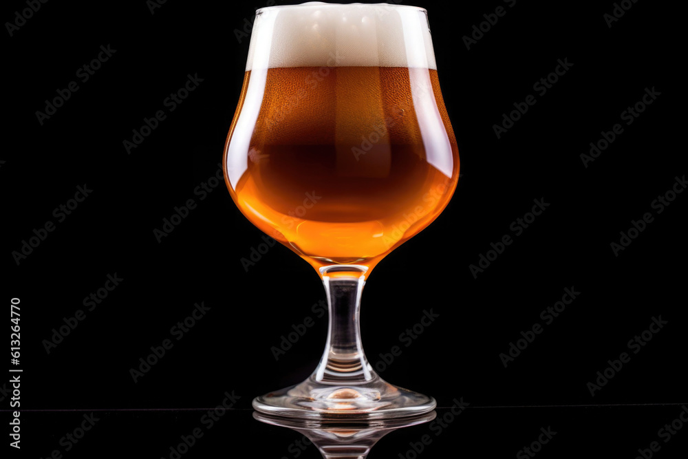 Glass with craft beer. Tap beer in pint glass on black background. Generative AI