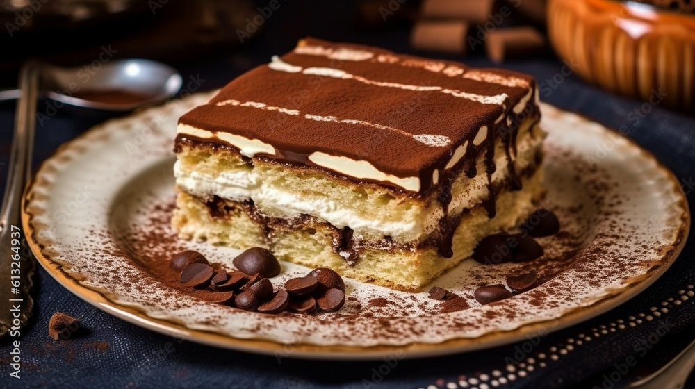 Chocolate cake Tiramisu can be described as a variation of the classic Italian dessert Tiramisu, featuring layers of chocolate cake instead of ladyfingers soaked in coffee and laye Generative AI Chocolate cake Tiramisu can be described as a variation of the classic Italian dessert Tiramisu, featuring layers of chocolate cake instead of ladyfingers soaked in coffee and laye Generative AI