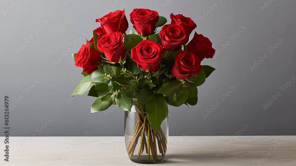 Fototapeta premium Arrangement of vibrant red roses in a vase Generative AI