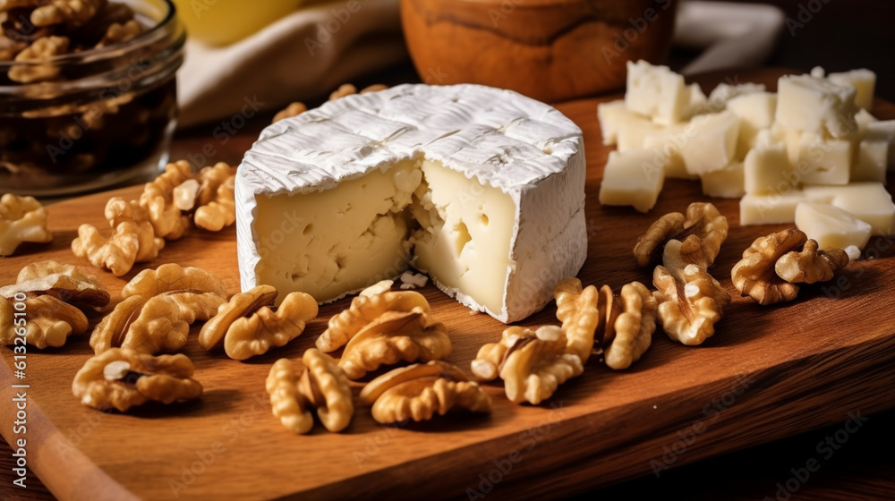 Walnuts paired with Brie cheese Generative AI