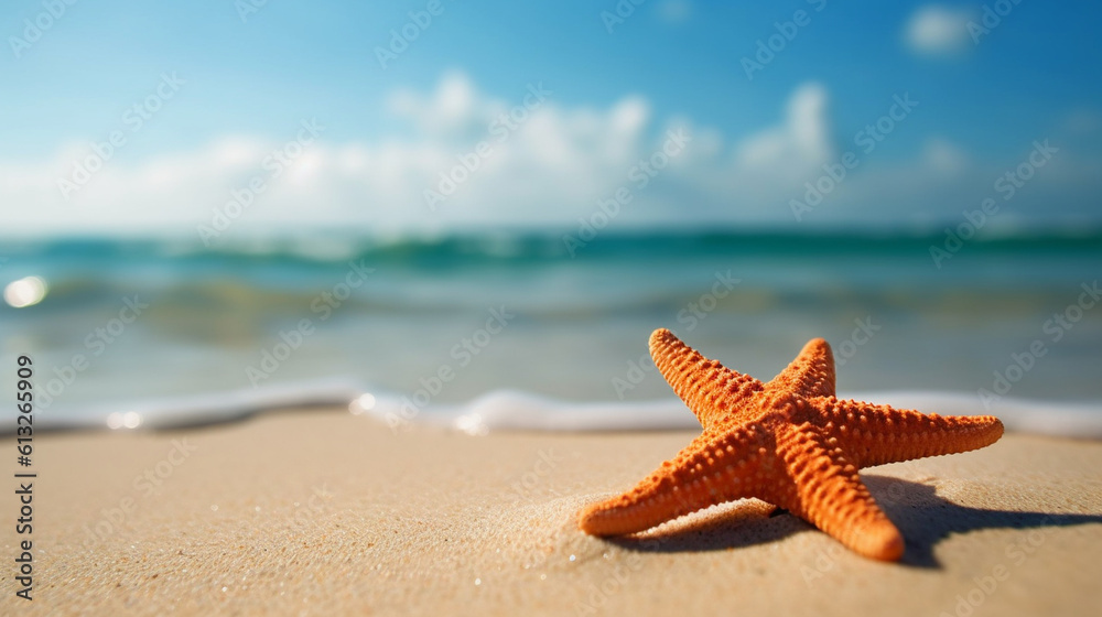 Starfish lying on the sandy shore. Generative AI Starfish lying on the sandy shore. Generative AI