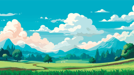 Keuken achterwand Groen Lentelandschap in vrolijke vectorstijl  © vvalentine