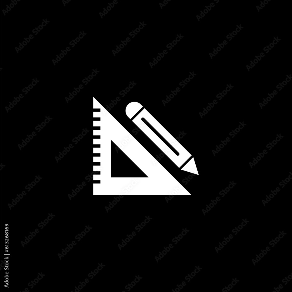 Drawing pencil ruler icon isolated on black background