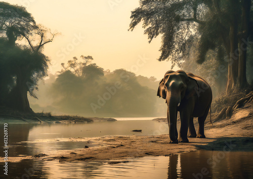 an elephant stands by a body of water