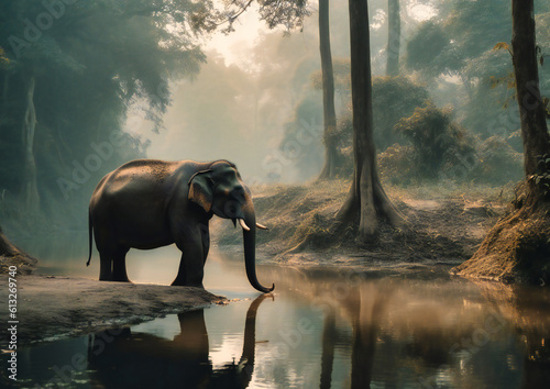 an elephant stands by a body of water