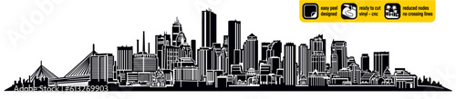 Detailed Boston USA skyline vector, ideal for vinyl cutting. Showcases major America landmarks in a single captivating design. Vinyl ready design. Wall sticker. Wall decal. Black and white silhouette.