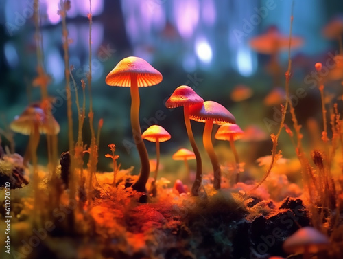 Hyperrealistic cinematic shot of mushrooms,Generative AI