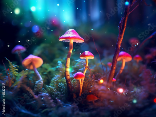 Hyperrealistic cinematic shot of mushrooms,Generative AI