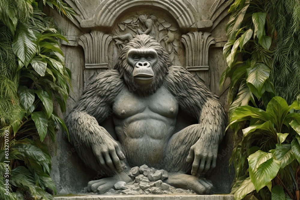 Statue of a Gorilla in an Asian Garden - Nature's Art in Interior Decoration. Generative AI Statue of a Gorilla in an Asian Garden - Nature's Art in Interior Decoration. Generative AI