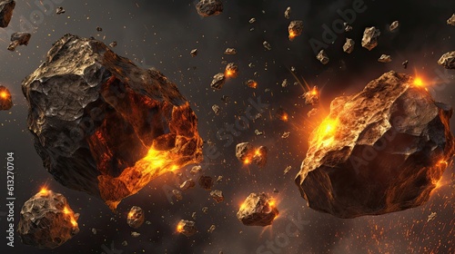 Isolated Asteroid Swarm: A Rocky Foreboding in Space's Dark Background, Generative AI