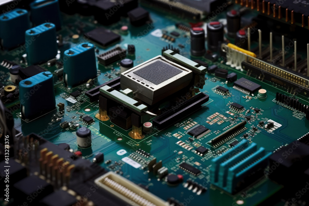 Electronic circuit board closeup, AI Generated Electronic circuit board closeup, AI Generated