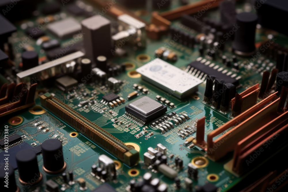 Electronic circuit board closeup, AI Generated Electronic circuit board closeup, AI Generated