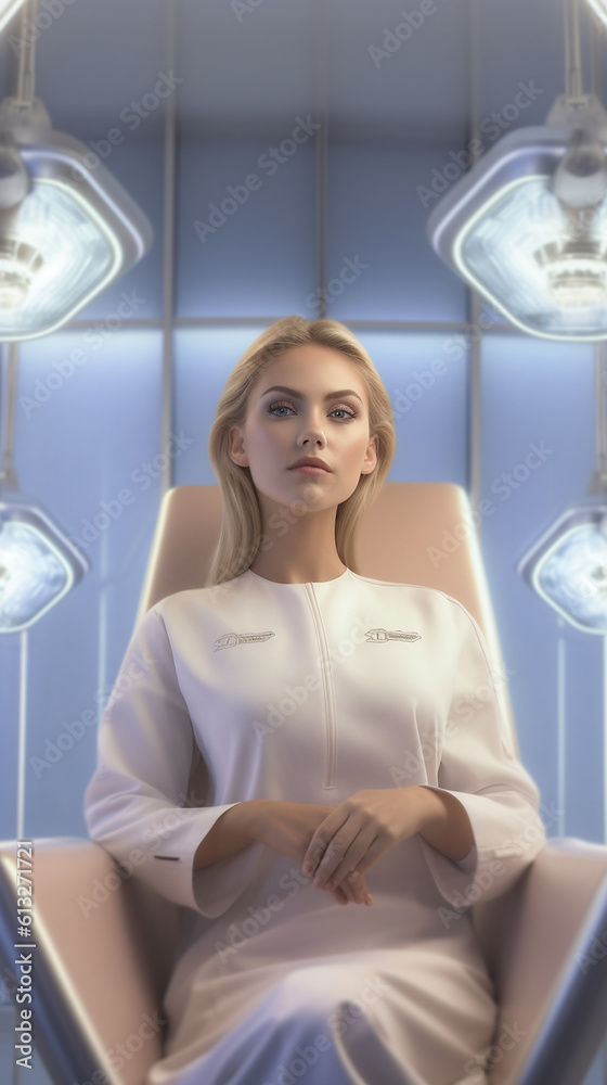 Schöne Medizinische gekleidete Frau im Labor für Schönheitspflege Botox, ai generativ