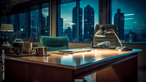 As you enter the empty office, a sense of stillness and quietness surrounds you. The space is neatly arranged with rows of desks and chairs, but they appear unused and untouched. 