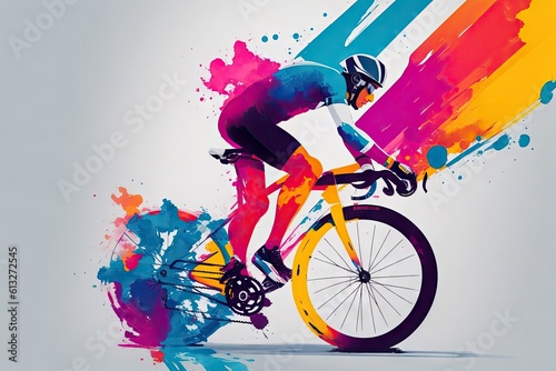 cyclist rides a marathon colorfull abstract background