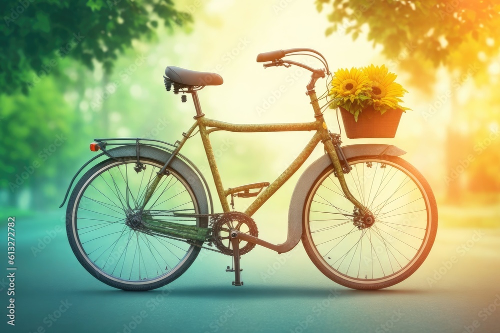 bicycle with flowers in the park, world cyclist day ai generative