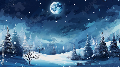 Moonlight background with moon snowy forest, Christmas trees start on the sky, dark sky, festive Christmas background backdrop, AI, KI-generated © Germanroam